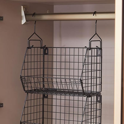 3 Tier Hanging Foldable Wire Baskets Closet Organizer Clothes Shelves