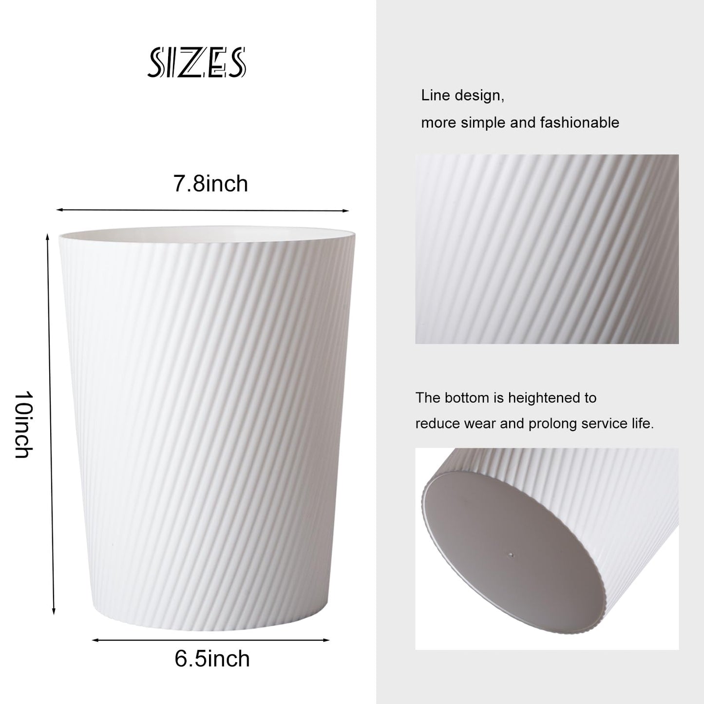 UUJOLY Small Trash Can Wastebasket Garbage Can Container Bins for Bathrooms, Laundry Room, Kitchens, Offices, Kids Rooms, Dorms (White)