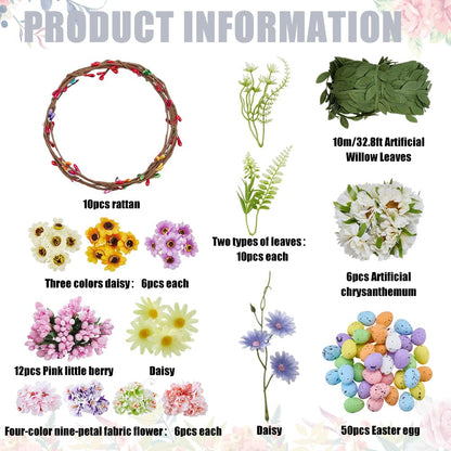 ACRNIGHEET 10 Sets Easter Wreath Kit with Eggs DIY Spring Flower Crown Kits for Indoor Outdoor Holiday Party Table Centerpiece Front Decoration