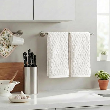 Artoid Mode 2 Pcs White 3D Diamond Grid Jacquard Hand Towels