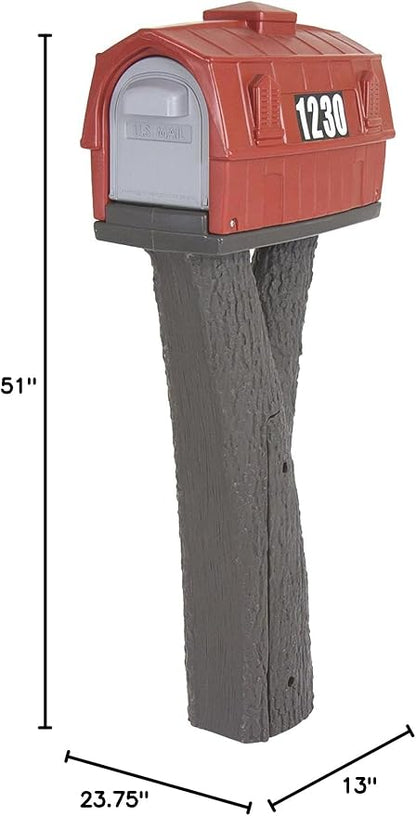 Simplay3 Rustic Red Barn Plastic Residential Mailbox & Post Mount Combo Kit with 2 Access Doors