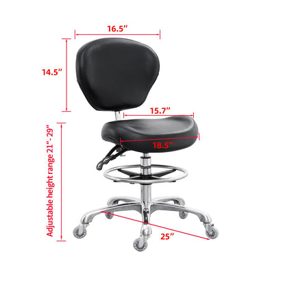 Grace&Grace Drafting Chair Adjustable Tall Shop Stool, Rolling Stool with Back Support for Studio, Classroom, Lab, Counter, Medical (Black)