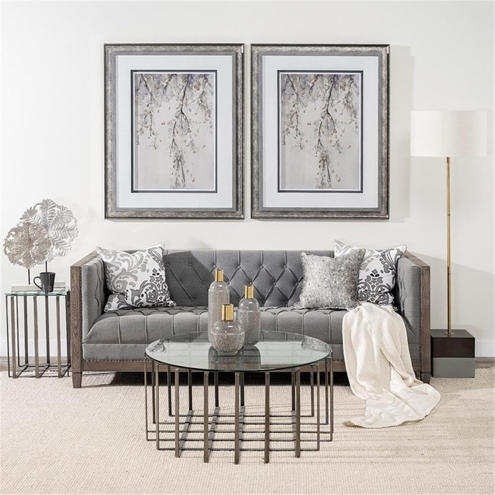 Pemberly Row Coastal Decorative Object, Light Brown Wood with Silver Accents, Matte Black Pedestal Base, Botanical-Inspired Design, 16"Lx4"Wx22.2"H, Elegant Accent for Home Decor Mantel or Side Table