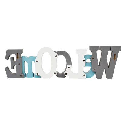 Waroom Home Rustic Wood Welcome Sign Decor - Decorative Block Word Letters, Hanging Wooden Cutout Wall Decoration (Gray)