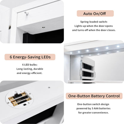 JOYUSAEN Over the Door Jewelry Organizer, Wall Mounted Jewelry Cabinet, Hanging Mirror with Storage Box, Wall/Door Mounted Full Length Mirror with LED