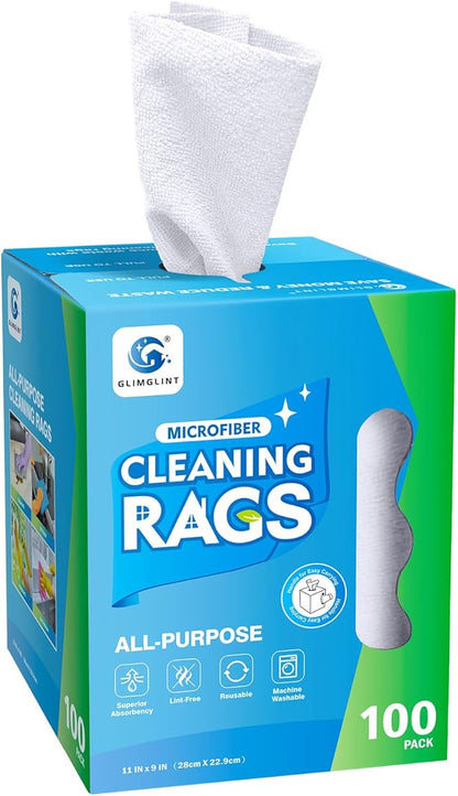 GLIMGLINT White Microfiber Cleaning Cloth, 100 Pack Cleaning Rags, Ultra