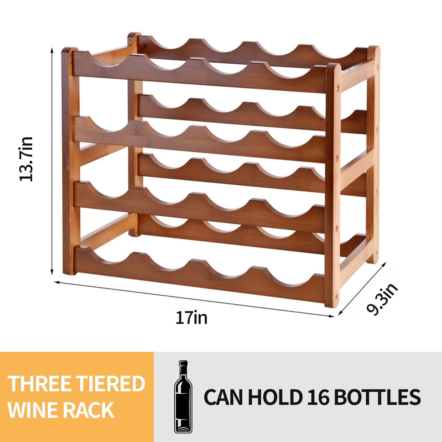 Wine Rack Countertop, 16 Bottle Wine Racks for Wine Bottles Storage Display, 4 Tier Wooden Wine Rack Free Standing Floor Wine Racks Countertop Wine Holder Bottle Rack Wine Storage Cabinet Shelf