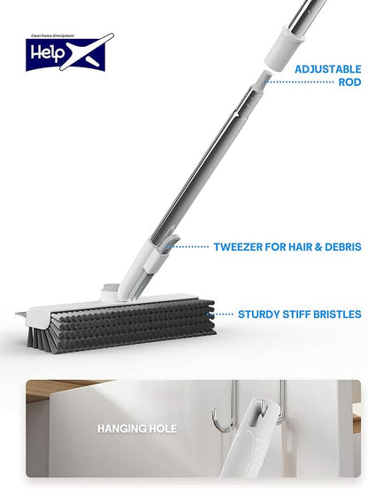 Floor Scrub Brush with Long Handle, 3 in 1 Scrape and Heavy-Duty Stiff Bristle