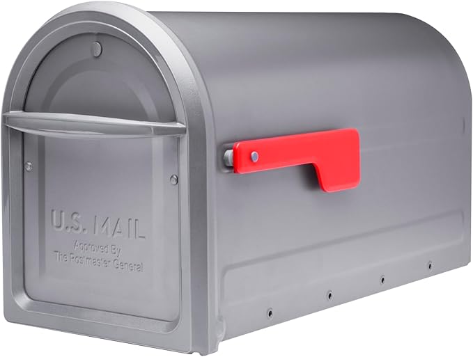 Architectural Mailboxes Mapleton Steel Post Mount Mailbox, Graphite, Large | Galvanized steel build for outside with rust-resistant powder-coat finish and a magnetic door closure. USPS approved.