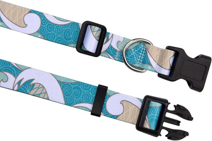 Mihqy Dog Collar with Bohemia Floral Tribal Geometric Patterns - Soft Ethnic Style Collar Adjustable for Small Medium Large Dogs(Sea Wave,M)