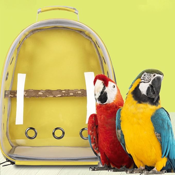 Surakey Parrot Backpack with Wooden Perch Standing Bird Carrier Cage, Carrier Shoulders Bag for Pet Birds Magpies Outing Travel (Pink)