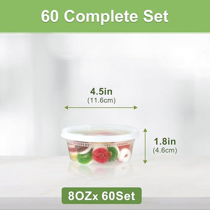 60 Sets Deli Containers with Lids 8 oz, Leak-Proof & BPA Free Airtight Takeout