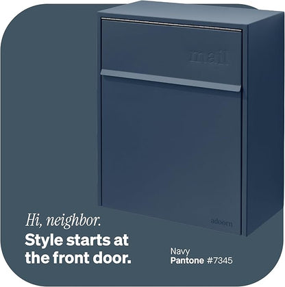 Adoorn Lockable Wall Mount Mailboxes for Outside - Large Anti-Theft Locking Mailbox for Letters - Weatherproof Construction - Durable Steel - 18.5" H x 15" L x 7.5" D - Navy
