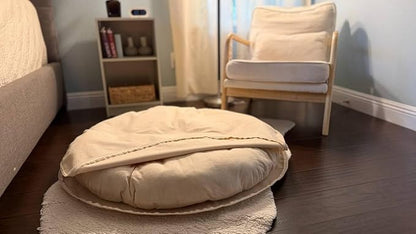 Natural 100% Cotton Canvas Round Dog Bed Cover Eco Friendly Durable Pet Bedding Dog Cushion Covers with Zippers Machine Washable Covers (Beige, XX Large 50 Inches)
