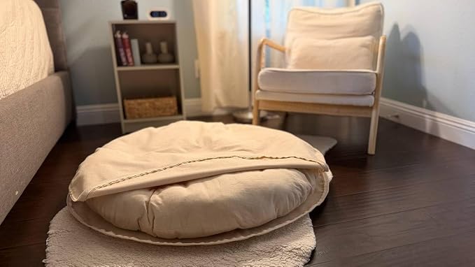Natural 100% Cotton Canvas Round Dog Bed Cover Eco Friendly Durable Pet Bedding Dog Cushion Covers with Zippers Machine Washable Covers (Beige, Small 24 Inches)