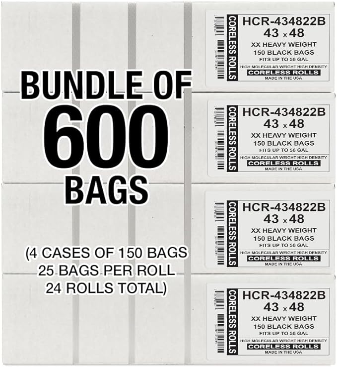 Aluf Plastics High Density Trash Bags, 56 Gallon, 22 Micron,