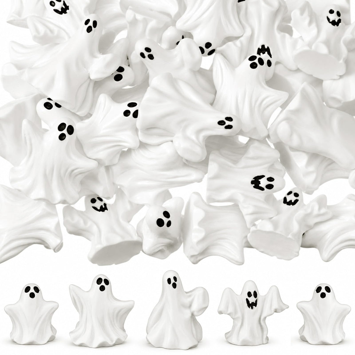 Thyle 60 Pcs Halloween Mini Ghosts Figurines, Cute Resin Ghosts Decorations, Spooky Tiny Sculptures for Halloween Tiered Tray Decor Party Favors Dollhouse Micro Home Tabletop Ornament (Boo Ghost)