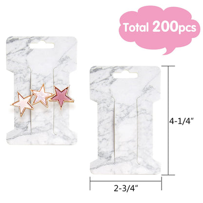 Mototo 200 PCS Hair Clip Bow Display Cards Hair Barrettes Jewelry Display Holder Rectangle Paper Cardboard for Hair Accessories Display and Organizing, 4 x 2-1/2 Inches (Marble Stripe)