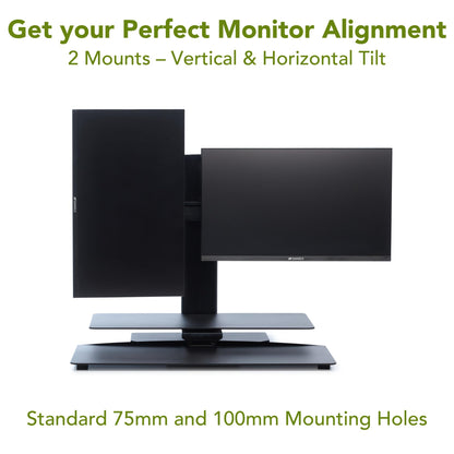 Perfect POSTURE Sit2Stand Standing Desk Converter with Dual Monitor Mount – 18” Height Adjustable Sit-Stand Workstation – Black