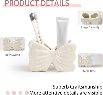Bow Toothbrush Holder ， 2-Slot Toothbrush and Toothpaste Holder Cute Toothbrush