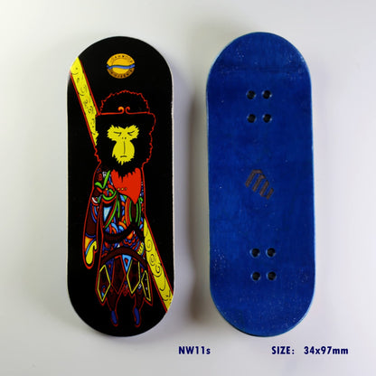 NOAHWOOD Fingerboards (NW9.0 Kickflip Deck 98mmx34mm 5-Layer Maple Wooden Handmade)+(Update NOAHii 34mm Trucks)+(NW iii Logo Handmade Wheels) (Monkey King)