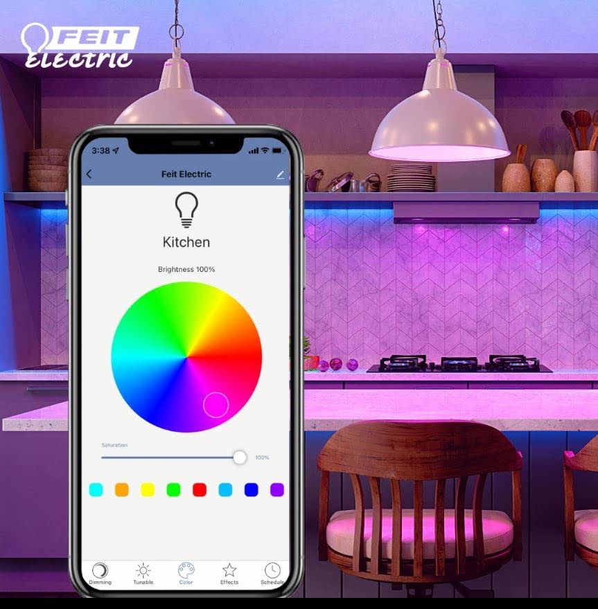 Feit Electric Smart Light Bulbs with RGB Color Changing and Tunable White, 2.4Ghz WiFi Light Bulbs, No Hub Needed, Works with Alexa and Google, Dimmable 60 Watt = LED 9W, OM60/RGBW/CA/AG/3, 3 Pack