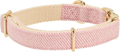 Luxury Soft Cotton Tweed Fabric Dog Collar & Leash Set with Gold Buckle – Durable Fabric, Stylish Design for Everyday Walks(Small Pink)
