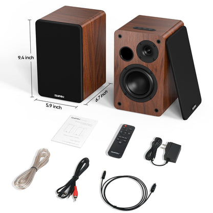 Saiyin Bluetooth Bookshelf Speakers, 40W X 2 Powered TV Speakers with 4 Inch Woofer, Turntable Speakers with Optical/AUX Input/Subwoofer Line Out for PC and TVs