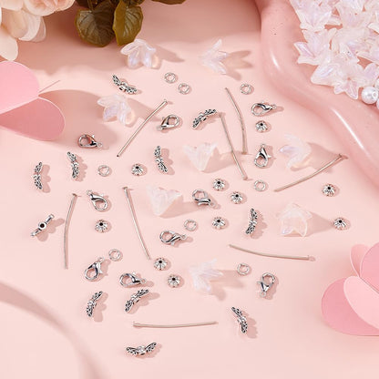 arricraft 420 Pcs DIY Guardian Angel Pendant Kit, Including Tibetan Style Alloy Wing Imitated Pearl Acrylic Beads Alloy Lobster Claw Clasps for Beginner Making Fairy Themed Decor