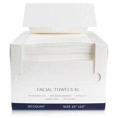 Face Towels Disposable, 12” x 10” Biobased Facial Towelettes, Large Soft &