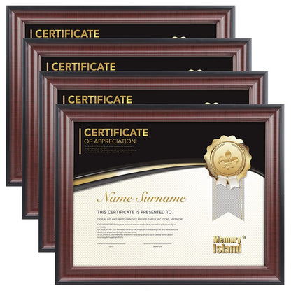 Memory Island 8.5x11 Document frames,Real Glass Fronts, 4 Pack Certificate Frames for Wall Or Tabletop Display,Diploma Frames For Degree Award,Cherry Wood Grain