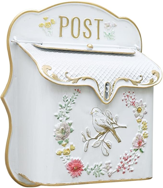 Wall Mount Mailboxes for Outside Vintage Mail Boxes for House Outside Metal Door Mailbox Drop Box Antique Style Nostalgic Charm Home Decorative, White