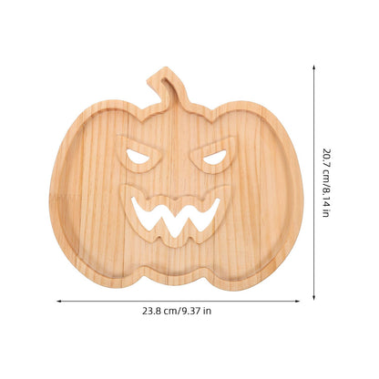 Healifty Halloween Pumpkin Snack Tray Wooden Serving Plate 9.37X8.14 Inch Seasonal Dessert Fruit Candy Appetizer Tray for Kitchen Dining