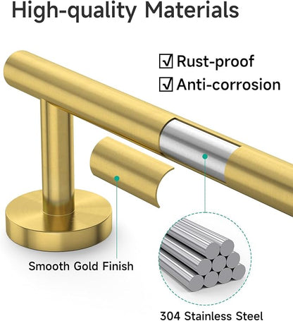 USHOWER Light Gold Towel Bar, 22-Inch Towel Racks for Bathroom Wall-Mounted, SUS304 Stainless Steel Towel Rod (Total Length 24-Inch)