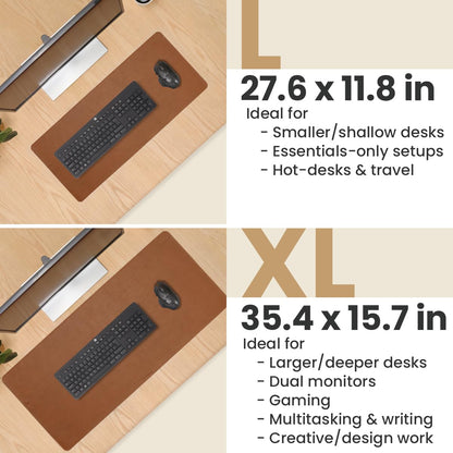 DAREhue Full Grain Genuine Leather Desk Pad – Toffee Tan Brown (L) - Premium Desk Mat with Non-Slip Backing, Thick 3mm, Office Desk Protector for Work & Gaming (Large 27.6 x 11.8 inch)