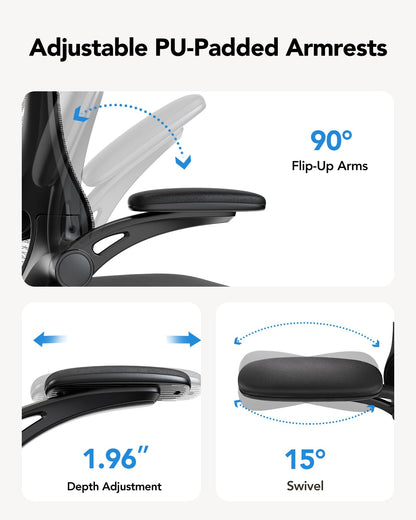 HUANUO Ergonomic Office Chair, High Back Computer Desk Chair with Adjustable Lumbar Support and Headrest, Comfy Gaming Chair with 3D Armrests, Home Office Rolling Chair, Max Load 300 lbs