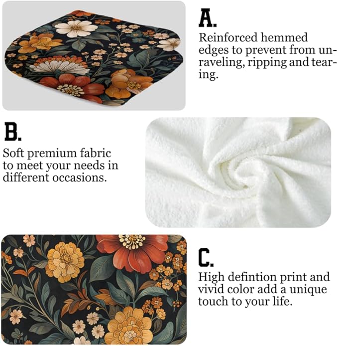 Boho Floral Hand Towels Set of 2 Mid Century Flower Kitchen Towels Decorative