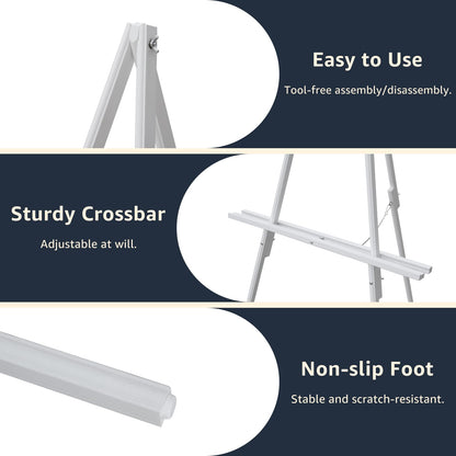 NianFeng Wooden Easel Stand for Sign, Easel Display Stand Floor for Wedding Sign with Adjustable Tray, 63-Inch, Tripod A-Frame Poster Light Duty, Welcome, Art Show & Baby Shower (White)