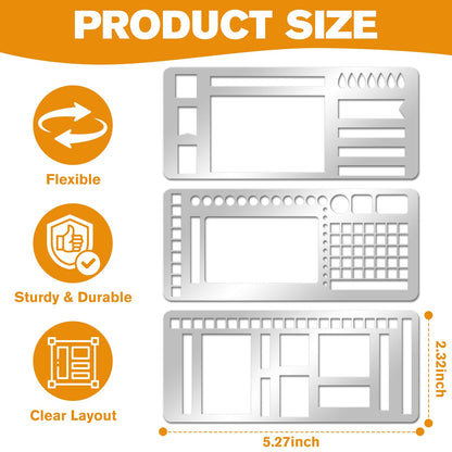 3 Pcs Record Template Metal Planner Stencils for Journaling 5.2X2.3 Inch Flexible Journal Template Stainless Steel Calendar Stencil for Weekly Spread Checklist Drawing DIY Crafts Supplies