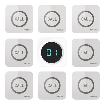 SINGCALL Restaurant Pager System Waiter Calling System Pagers and Beepers for Kitchen,Fast Food,Hotel,Restaurants,Cafe,Bar to Call Waiters 8 Waterproof Wireless Call Buttons 1 Number Display Receiver