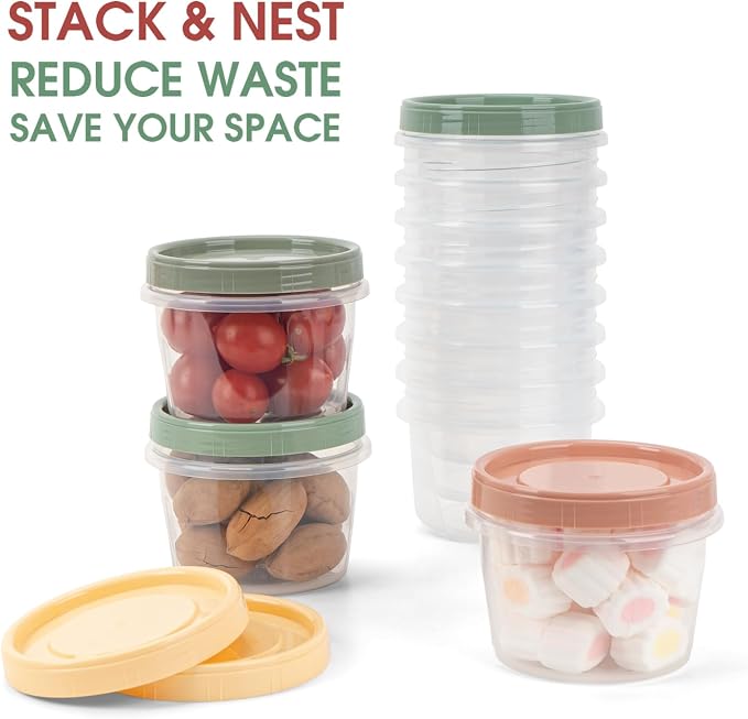 8 Oz Small Food Containers with Lids, 24 Pack, 1-Cup Reusable Snack Containers with Screw Top for Food Small Portions Meal Prep Freezer Storage, Microwave Freezer Dishwasher Safe, 4 Colors