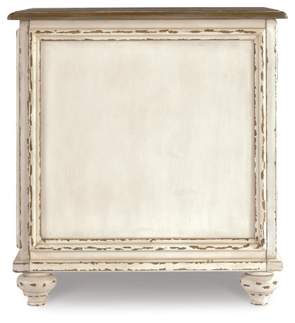 Signature Design by Ashley Realyn Chairside End Table, Living Room Side Table, Antique Two-Tone Mirrored Door, Ash Veneer, Wood and Engineered Wood, White/Brown, 18"W x 24"D x 25"H