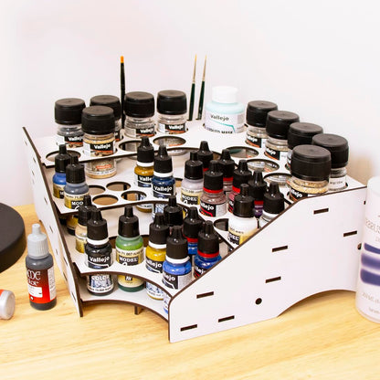 Hartem - Paint Otganizer | Corner Model Paint Rack for Acrylic Paints & Brushes | Holds 28 (0.57 fl oz) + 16 Bottles (1.18 fl oz or 2.03) + 1 Bottle (6.76) & 26 Brushes | Acrylic Stand for Miniatures