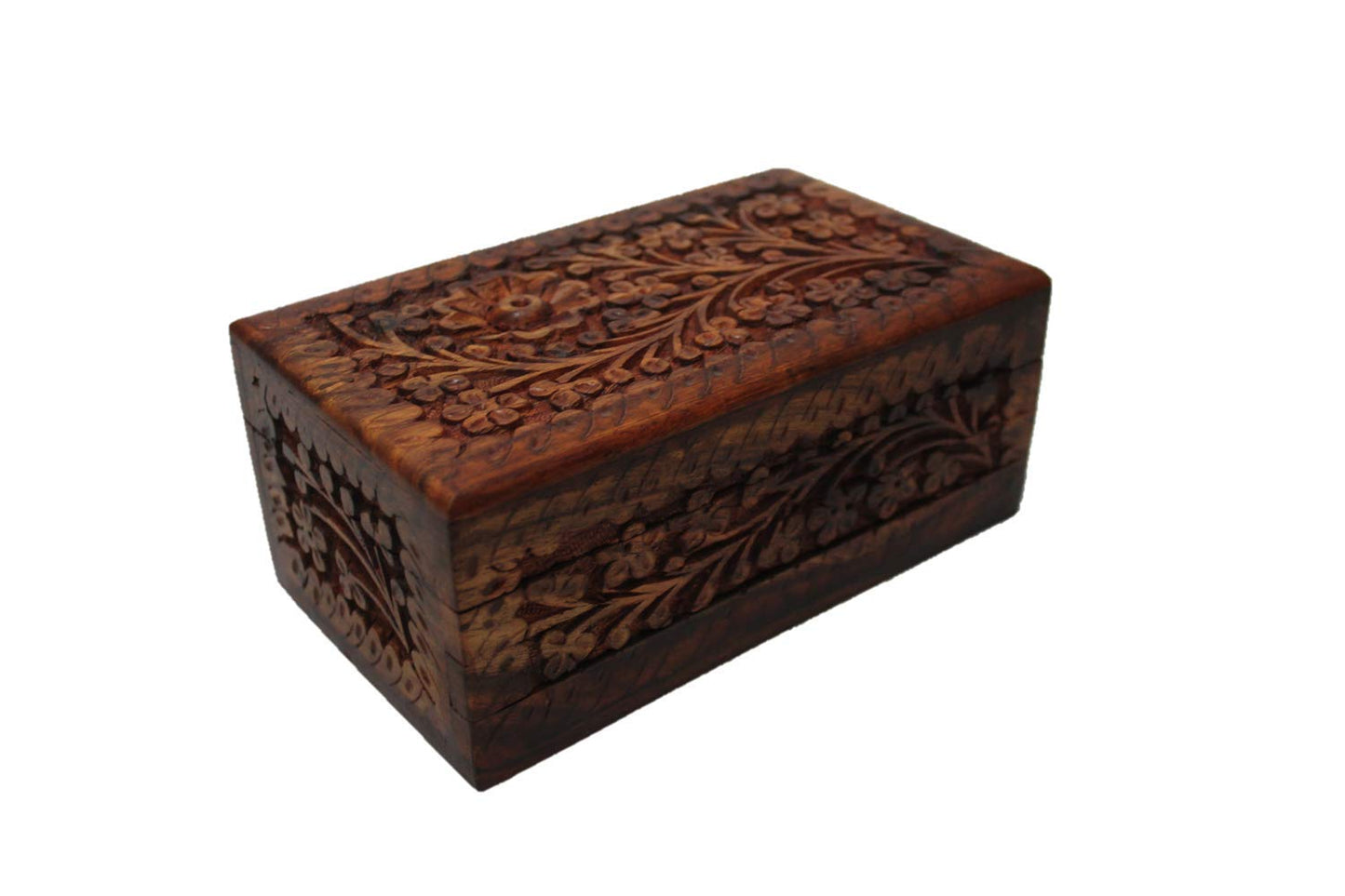 Handcrafted Wooden Jewelry Box – Floral Carvings, Secret Child-Resistant Lock, 7" Tabletop Trinket Holder – Ideal Valentine's Gift for Earrings, Rings, Necklaces, and Keepsakes