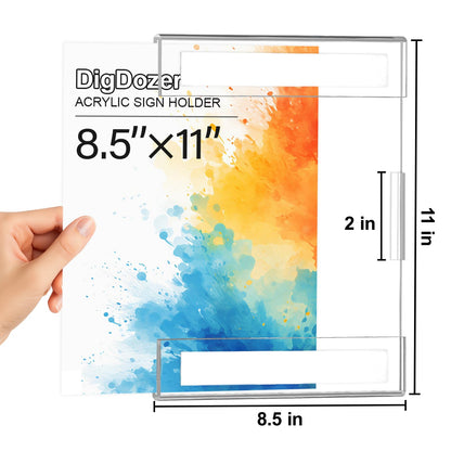 DigDozer 10 Pcs Acrylic Sign Holder 8.5 x 11, Dual-Purpose Wall Mount Sign Holders with Adhesive, Clear Plastic Frames Paper Display Sign Holders for Office, Store, Restaurant - Horizontal or Vertical