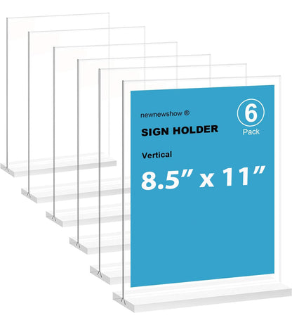 newnewshow Acrylic Sign Holder 8.5x11 Inch 6 Pack Vertical T Shape Double-Sided Desktop Display Holder
