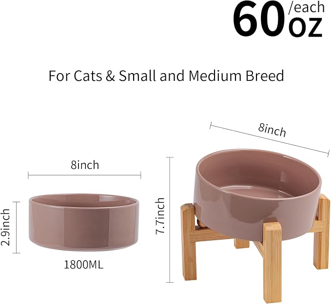 Khaki Elevated/Raised 15°Tilted Anti Slip Ceramic Dog Bowl for Medium & Large Breeds,Slanted Bulldog Big Face Pet Feeding Food Water Dish Stand for Dogs (7.6 Cups/60OZ)