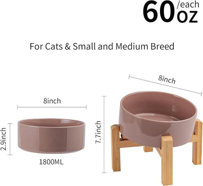 Khaki Elevated/Raised 15°Tilted Anti Slip Ceramic Dog Bowl for Medium & Large Breeds,Slanted Bulldog Big Face Pet Feeding Food Water Dish Stand for Dogs (7.6 Cups/60OZ)