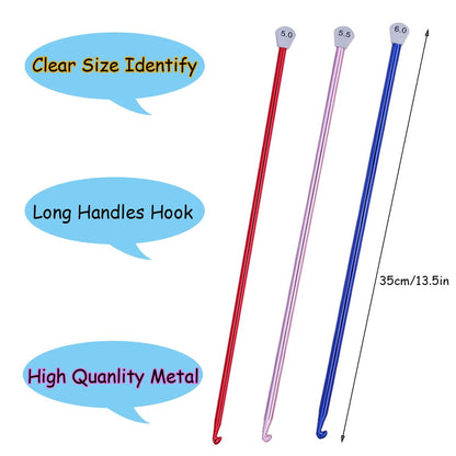 Weabetfu Tunisian Crochet Hook 8mm 9mm 10mm Long Crochet Hooks Set 3pcs Extra Long Crochet Hook 13.8 Metal Afghan Crochet Needles for Crocheting,Perfect for Beginner/Lightweight/Easy to Use