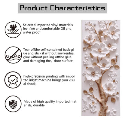 arricraft 2 Pcs Self-Adhesive Door Sticker, 31.5"x78.7" 3D Flower and Golden Branch Door Murals Stickers PVC Removable Wallpaper Decoration for Bedrooms Living Room